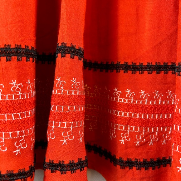 Hummingbird boho dress orange embroiled oversized size small ballon sleeve - Picture 3 of 7